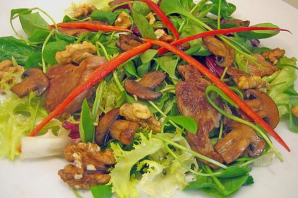 Colorful Salad with Pork Tenderloin, Mushrooms and Walnuts