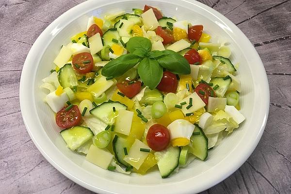 Colorful Summer Salad with Cheese and Egg