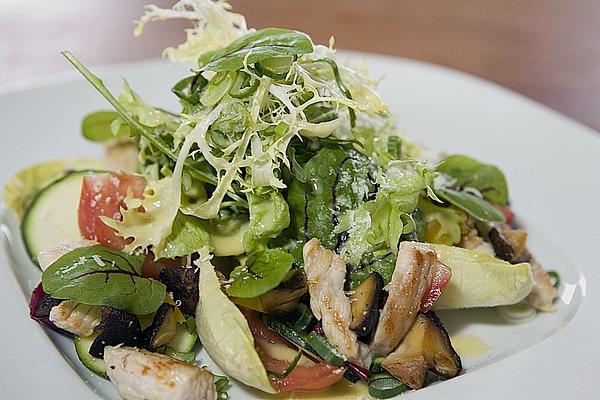 Colorful Summer Salad with Strips Of Turkey Breast and Caesars Dressing