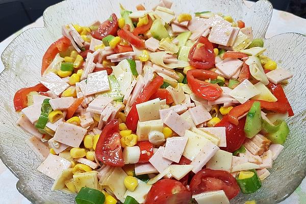 Corn Salad with Meat Sausage and Cheese