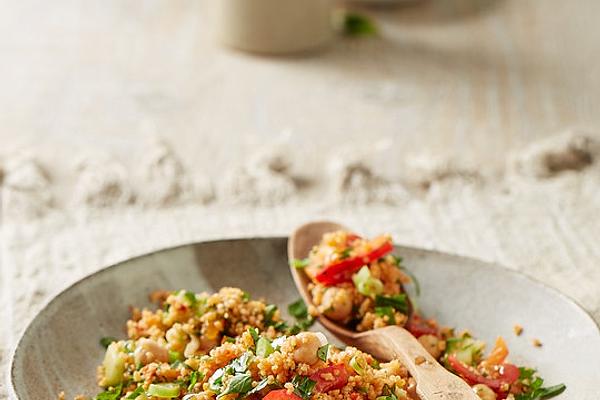 Couscous Salad with Fresh Mint, Parsley, Spring Onion, Tomato, Cucumber