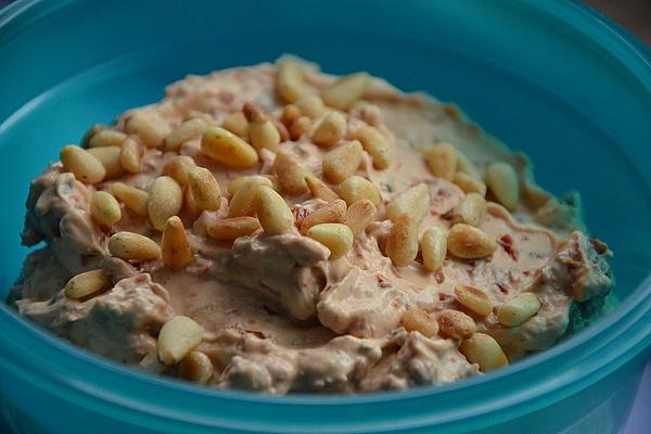 Cream Cheese Dip with Sun-dried Tomatoes and Pine Nuts