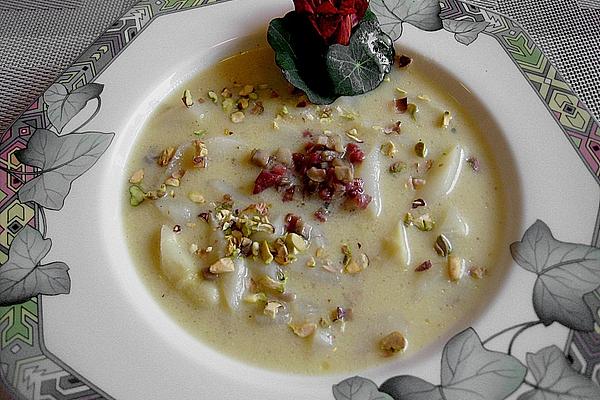 Cream Of Asparagus Soup with Fried Mushrooms and Diced Ham
