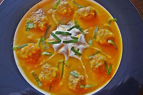 Cream Of Carrot Soup with Meatballs