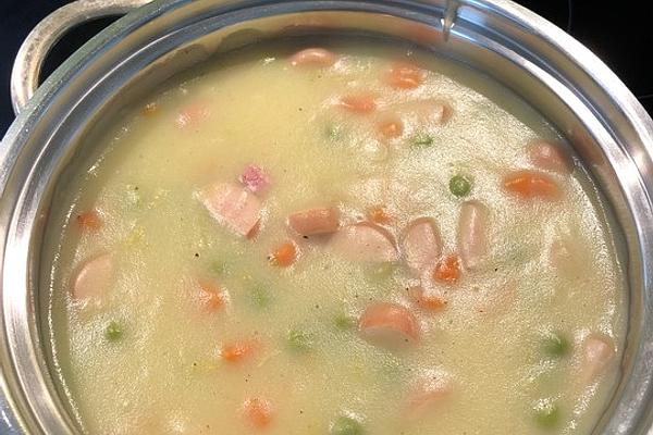 Cream Of Potato Soup with Vegetables and Sausage Slices