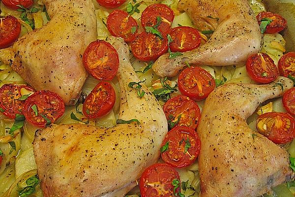 Crispy Chicken Legs with Tomatoes and Garlic