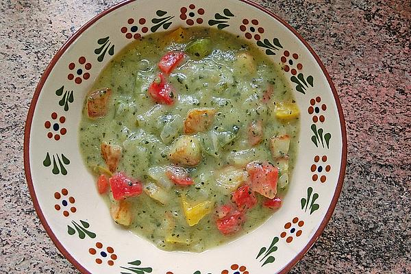 Crumbly Colorful Zucchini Soup with Bell Peppers and Potatoes