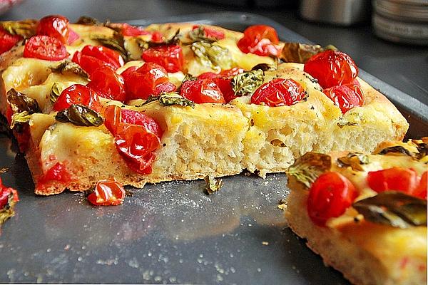 Delicious Airy Focaccia with Cherry Tomatoes and Herbs