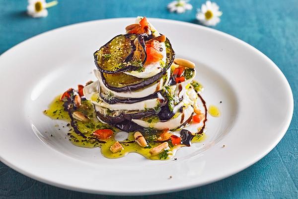 Eggplant and Mozzarella Turrets with Parsley Pesto