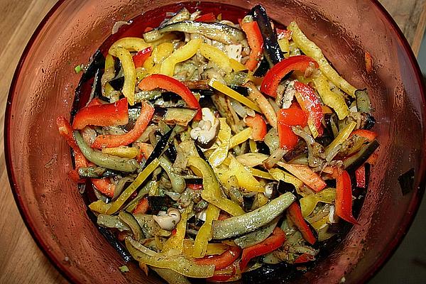 Eggplant Salad with Peppers and Mushrooms
