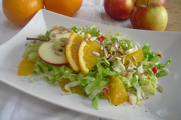 Endive, Apple and Orange Salad with Orange Dressing and Sunflower Seeds