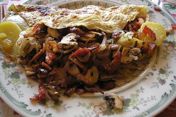 Farmer`s Breakfast with Mushrooms and Spring Onions