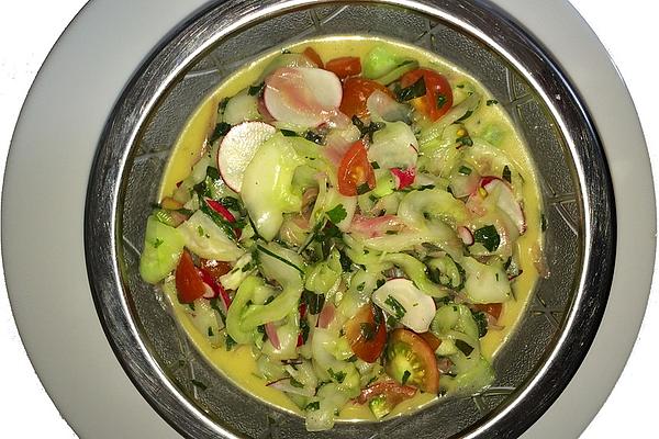 Fine Cucumber Salad with Vinegar and Oil Vinaigrette and Summer Variation