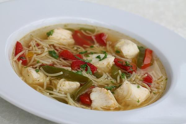 Fish Soup with Peppers, Noodles and Saffron