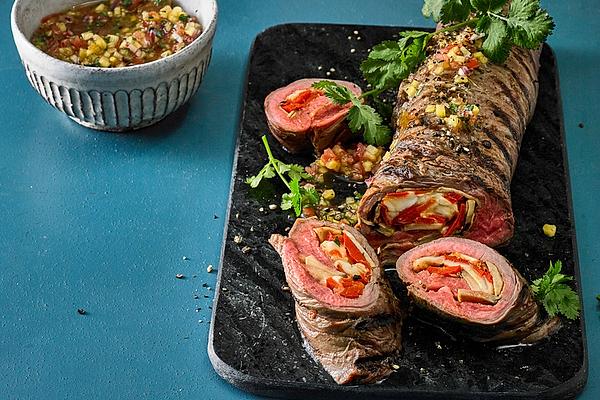 Flank Steak Roll with Pineapple and Tomato Salsa from Grill