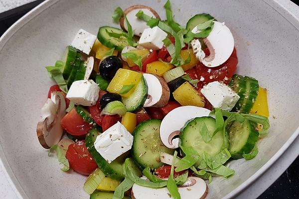 Fresh Mushroom Salad with Sheep Cheese and Balsamic Dressing