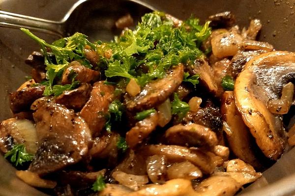 Fresh Mushrooms Fried with Onions