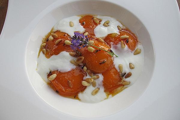 Fried Apricots with Honey, Olive Oil and Lavender Sauce