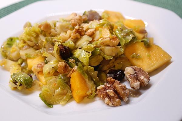 Fried Brussels Sprouts with Sharon Fruits
