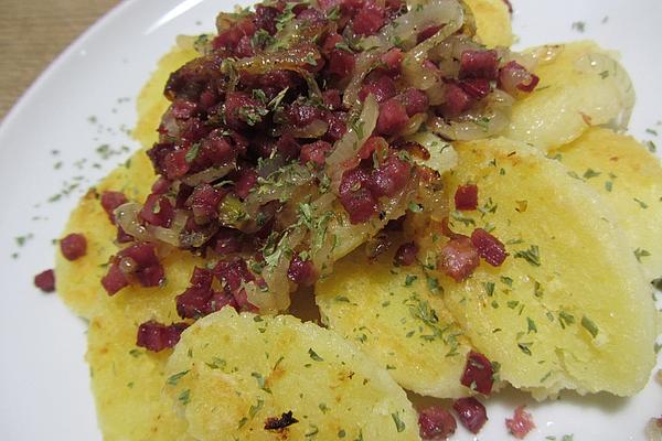 Fried Dumplings with Bacon and Onions