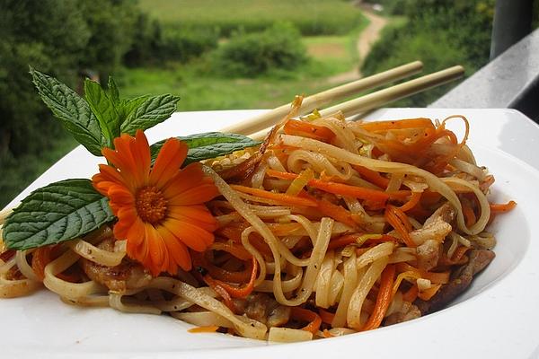Fried Noodles with Vegetables and Chicken