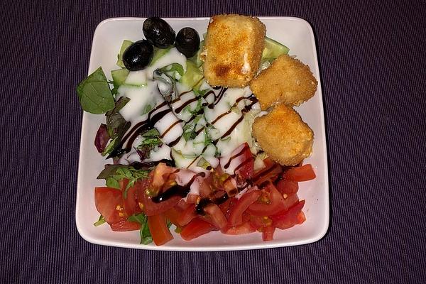 Fried Sheep`s Cheese on Greek Salad