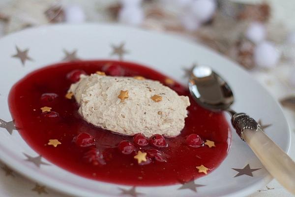Gingerbread Mousse with Mulled Wine Sauce