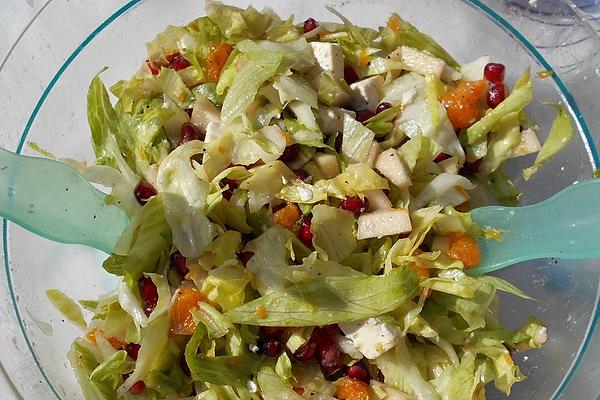 Green Salad with Pomegranate, Tangerines and Apple, with Grape Syrup and Feta
