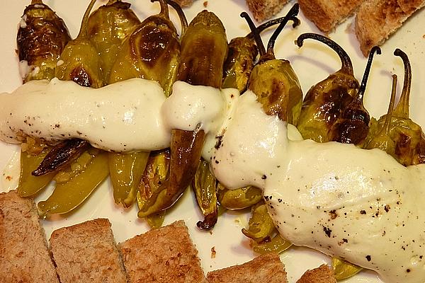 Grilled Hot Peppers on Sheep Cheese