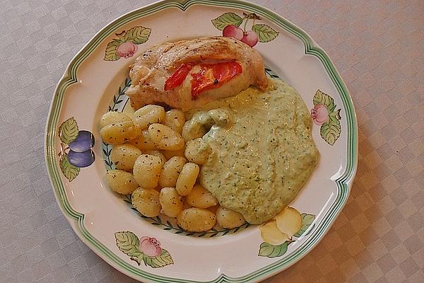 Herbal Gnocchi with Basil Sauce and Chicken Breast Fillet