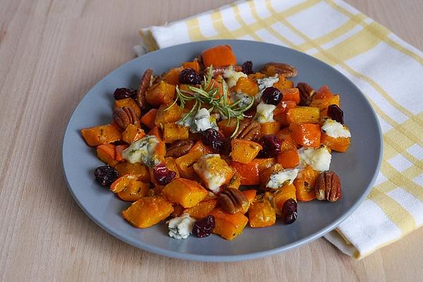 Hokkaido Pumpkin with Blue Cheese, Pecans and Cranberries