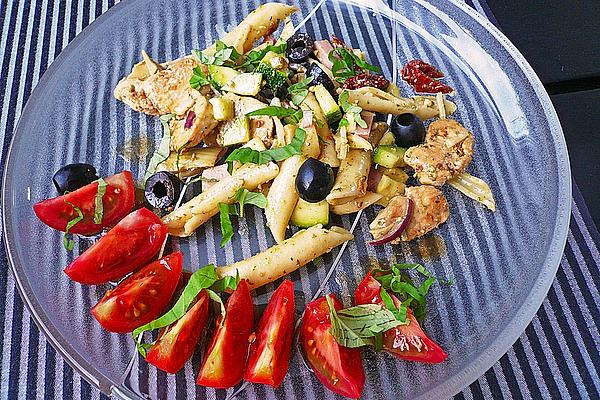Italian Pasta Salad with Chicken and Basil Dressing