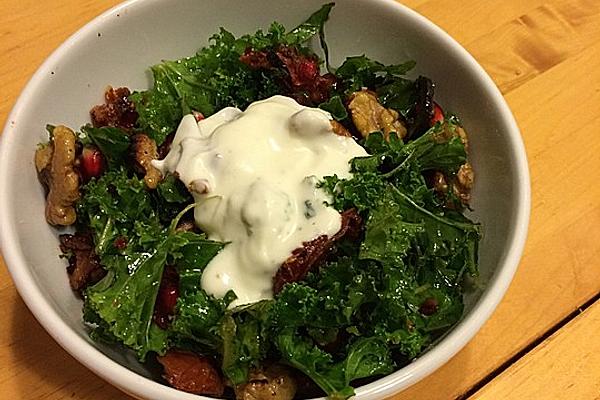 Kale Salad with Olives, Nuts and Dried Tomatoes