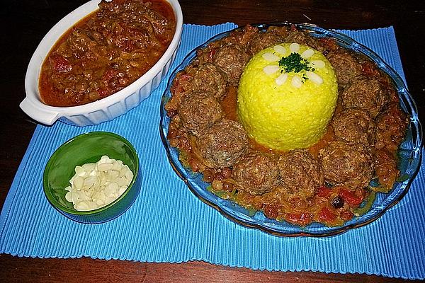 Keftas with Sweet Onion Sauce and Saffron Rice