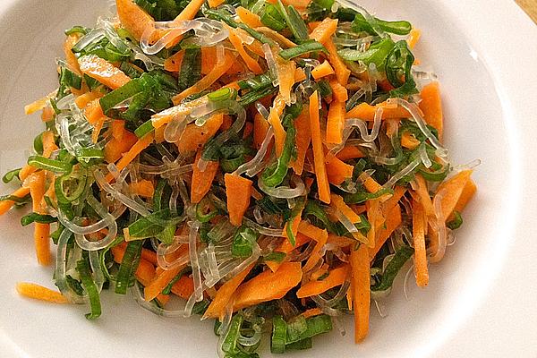 Kelp Noodles with Carrots and Spring Onions in Lemon Mustard Sauce
