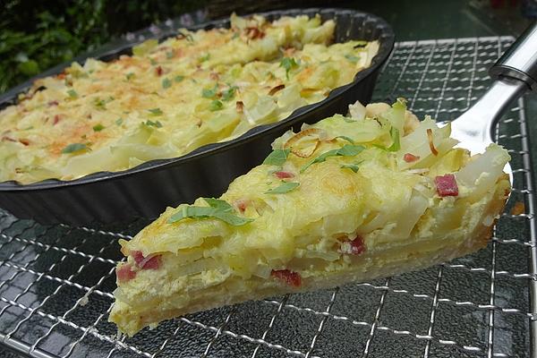 Kohlrabi and Leek Tart with Diced Ham