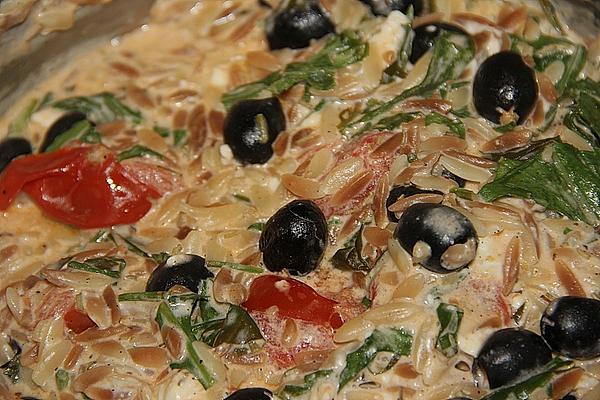 Kritharaki Noodles with Melted Cherry Tomatoes and Olives