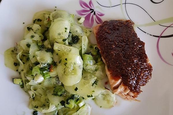 Lacquered Salmon with Coriander and Cucumber Salad