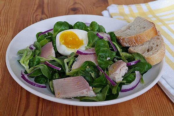Lamb`s Lettuce with Egg and Trout Fillet