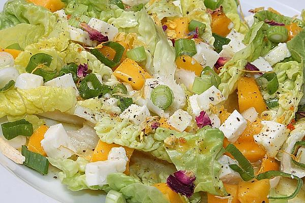 Leaf Salad with Mango and Feta