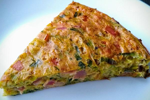 Leek Cake with Boiled Ham Without Bottom