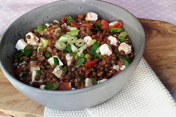 Lentil Salad with Spring Onions, Tomatoes and Feta Cheese