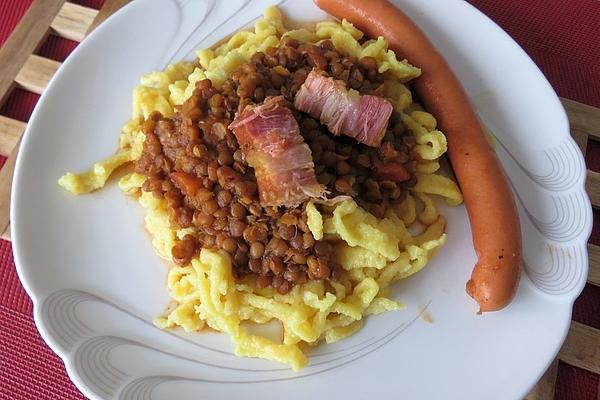 Lentils with String Sausages – from Pressure Cooker