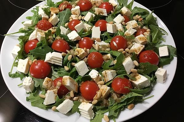 Light Rocket – Tomato – Feta Salad with Balsamic Dressing