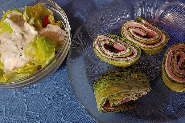 Low-carb Spinach Roll with Cream Cheese and Boiled Ham