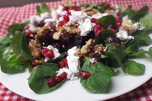 Lukewarm Beetroot Carpaccio with Lamb`s Lettuce and Fresh Goat Cheese