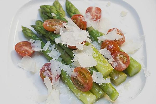 Marinated Asparagus with Cherry Tomatoes and Grated Parmesan