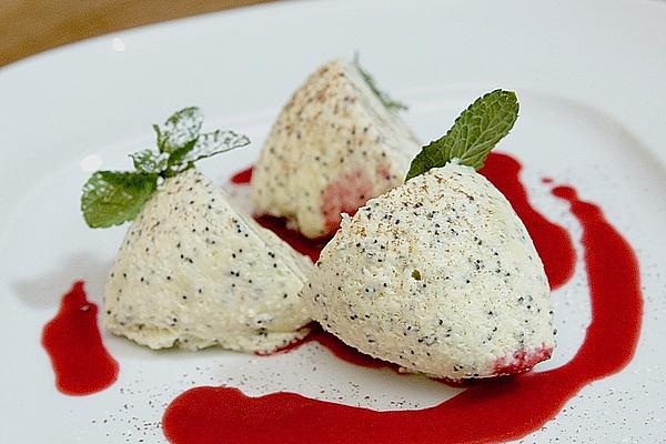 Marzipan and Poppy Seed Mousse with Raspberry Sauce