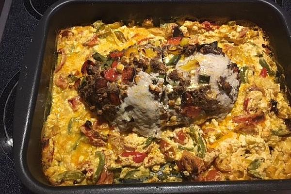 Meatloaf with Feta and Mixed Pepper Vegetables