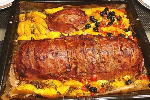 Mediterranean Meatloaf with Oregano Potatoes
